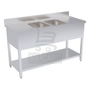 Stainless steel double bowl sink with both sides drain board by Nice kitchen